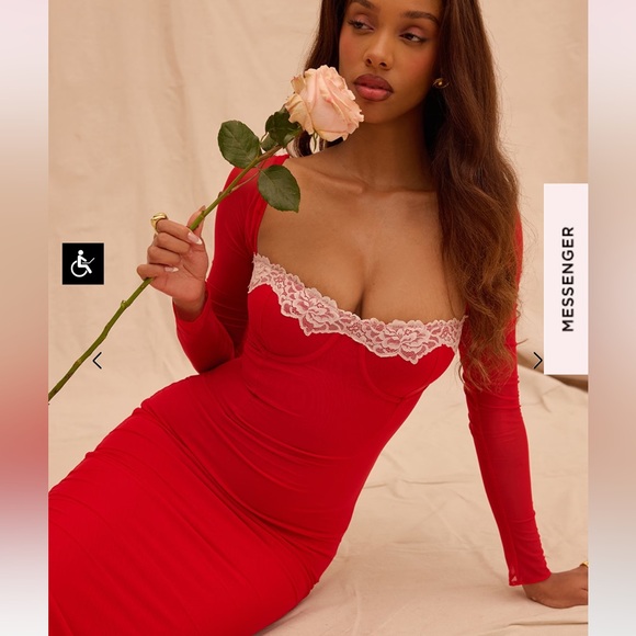 House of CB Red Lace Trim Midi Dress - Picture 4 of 4